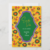 エレガントなメキシコの鮮やかな黄色と青 セーブザデート (正面)