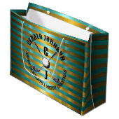 エレガントなメタリックグリーンゴールドゴルフモノグラム ラージペーパーバッグ (正面アングル)