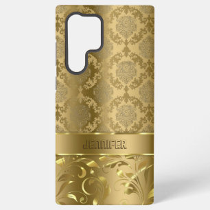 エレガントなメタリックゴールドのダマスク織とレース SAMSUNG GALAXY S22 ULTRAケース