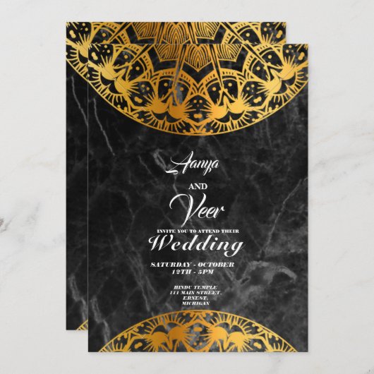 エレガントなメヘンディの結婚式招待状 招待状 (正面/裏面)