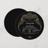 エレガントなメヘンディデザインの結婚式招待状-ブラック 招待状 (正面/裏面)