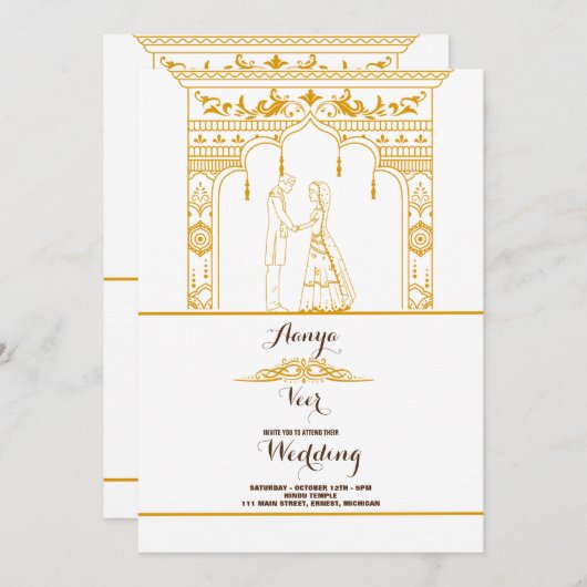 エレガントなメヘンディー結婚式の招待状 招待状 (正面/裏面)