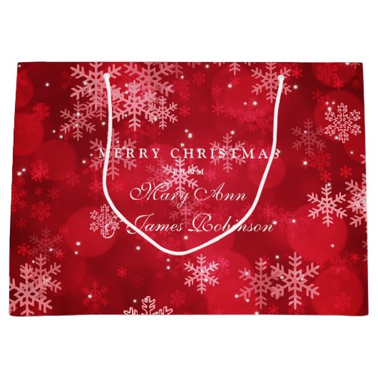 エレガントなメリークリスマスの休日の輝きの赤 ラージペーパーバッグ (正面)