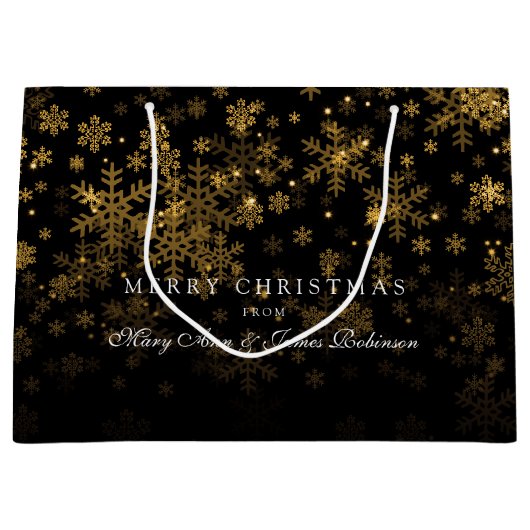 エレガントなメリークリスマスの輝きの金ゴールド ラージペーパーバッグ (正面)