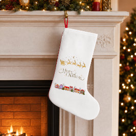 エレガントなメリークリスマスサンタスレイビレッジストック スモールクリスマスストッキング