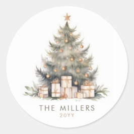 エレガントなメリークリスマスツリー ゴールドミニマリスト ラウンドシール