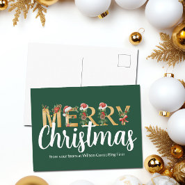 エレガントなメリークリスマス グリーン ゴールド カスタム企業 シーズンポストカード