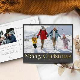 エレガントなメリークリスマス ゴールドフォイル & 写真 箔シーズンポストカード