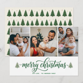 エレガントなメリークリスマス 家族3枚の写真 フラットカード シーズンカード