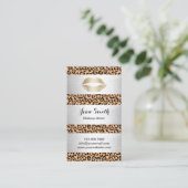 エレガントなメーキャップアーティストのヒョウのプリントの銀のストライプ 名刺 (スタンド正面)