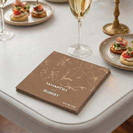 エレガントなモカ フラワーラインアートペーパー スタンダードカクテルナプキン