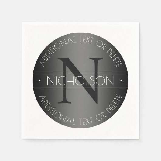 エレガントなモダンなイニシャル 黒と白のシェーディング スタンダードカクテルナプキン (正面)