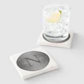 エレガントなモダンなイニシャル 黒と白のシェーディング ストーンコースター (横)