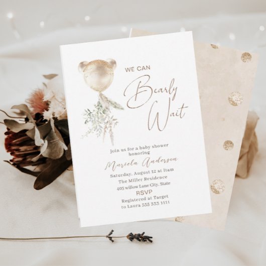 エレガントなモダンなクマの赤ちゃん待ちのベビーシャワー 招待状