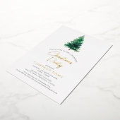 エレガントなモダンなクリスマスツリーの企業パーティー 箔招待状 (回転した状態)