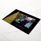 エレガントなモダンなクリスマスツリーの黒と金の写真 箔シーズンカード (回転した状態)