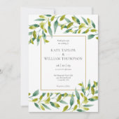 エレガントなモダンなグリーン写真ウェディング招待状 招待状 (正面)