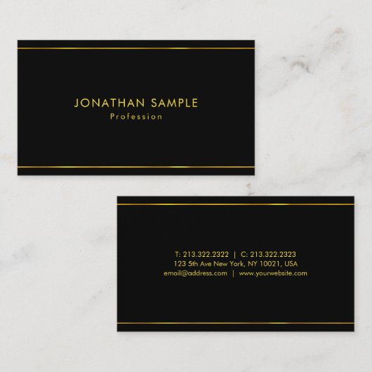 エレガントなモダンなデザインの黒の金ゴールドのテンプレートの贅沢 名刺 (正面/裏面)