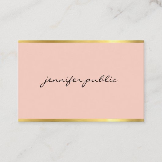 エレガントなモダンなピンクおよび金ゴールド筆記体手の原稿 名刺 (正面)