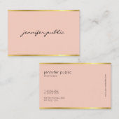 エレガントなモダンなピンクおよび金ゴールド筆記体手の原稿 名刺 (正面/裏面)