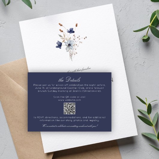 エレガントなモダンなルースドフラワーの結婚式の詳細 エンクロージャーカード