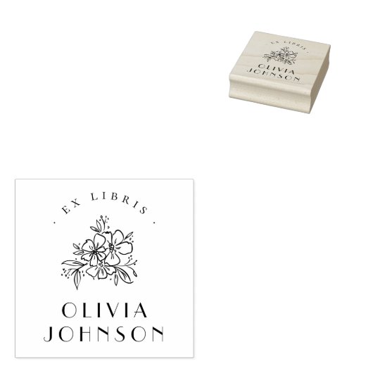 エレガントなモダンな手描きの花のEx Librisカスタム ラバースタンプ (押印)