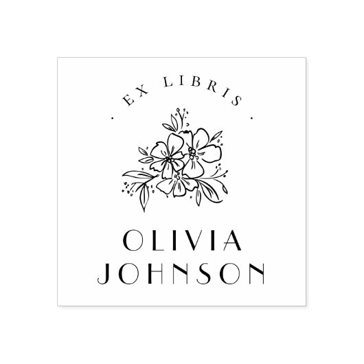 エレガントなモダンな手描きの花のEx Librisカスタム ラバースタンプ (インプリント)