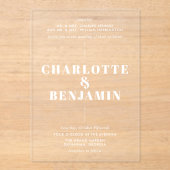 エレガントなモダンな白い結婚式 アクリル招待状 (正面)