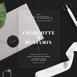 エレガントなモダンな白い結婚式 アクリル招待状