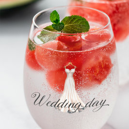 エレガントなモダンな白のウェディングドレス ステムなしワイングラス