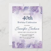 エレガントなモダンな紫と金の花の40歳の誕生日 招待状 (正面)