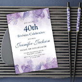 エレガントなモダンな紫と金の花の40歳の誕生日 招待状