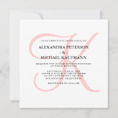 エレガントなモダンな結婚式のイニシャル（ピンク） 招待状 (正面)