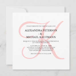 エレガントなモダンな結婚式のイニシャル（ピンク） 招待状