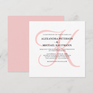 エレガントなモダンな結婚式のイニシャル（ピンク） 招待状