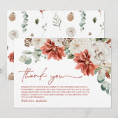 エレガントなモダンな赤い冬のクリスマス ブライダルシャワー サンキューカード (正面/裏面)