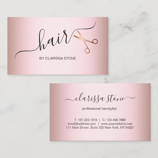 エレガントなモダンのばら色の金ゴールドのはさみの美容師 名刺 (正面/裏面)