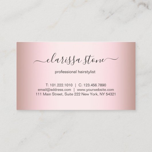 エレガントなモダンのばら色の金ゴールドのはさみの美容師 名刺 (裏面)