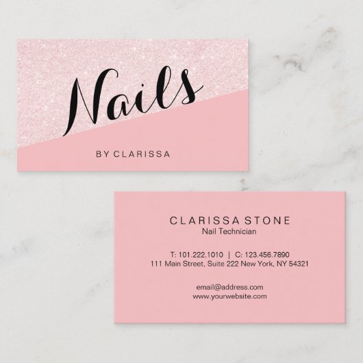 エレガントなモダンのばら色の金ゴールドのグリッターのピンクのネイル 名刺 (正面/裏面)
