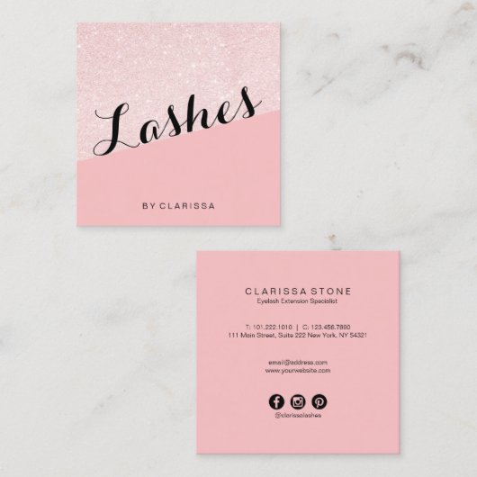 エレガントなモダンのばら色の金ゴールドのグリッターのピンクの鞭 スクエア名刺 (正面/裏面)