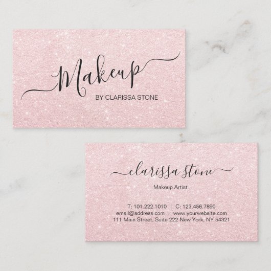 エレガントなモダンのばら色の金ゴールドのグリッターのメーキャップアーティスト 名刺 (正面/裏面)