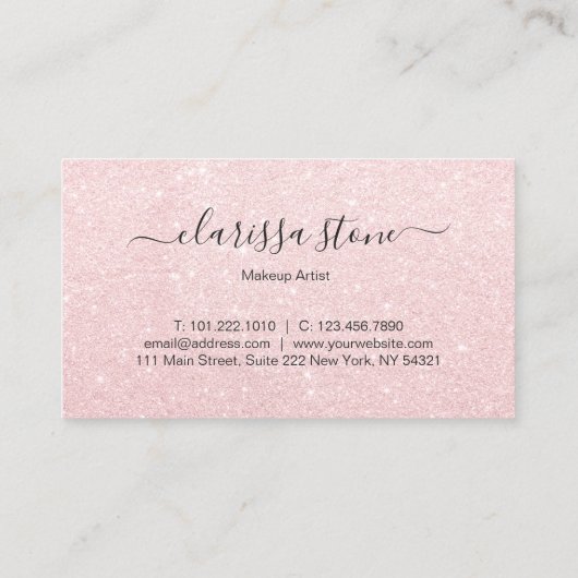 エレガントなモダンのばら色の金ゴールドのグリッターのメーキャップアーティスト 名刺 (裏面)