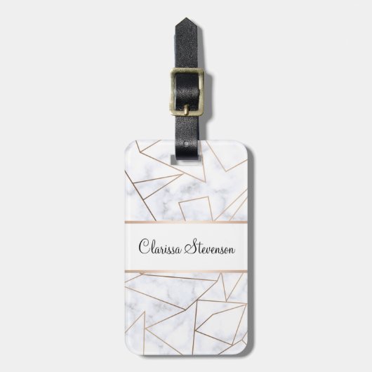 エレガントなモダンのばら色の金ゴールドの幾何学的で白い大理石 ラゲッジタグ (正面縦)