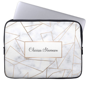 エレガントなモダンのばら色の金ゴールドの幾何学的で白い大理石 ラップトップスリーブ