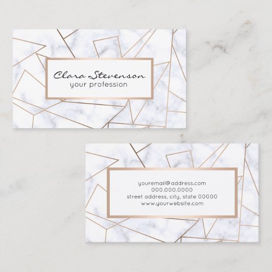 エレガントなモダンのばら色の金ゴールドの幾何学的で白い大理石 名刺 (正面/裏面)