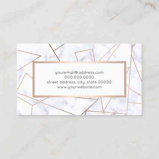 エレガントなモダンのばら色の金ゴールドの幾何学的で白い大理石 名刺 (裏面)