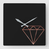 エレガントなモダンのゆとりののどのばら色の金ゴールドのダイヤモンドの黒 スクエア壁時計 (正面)