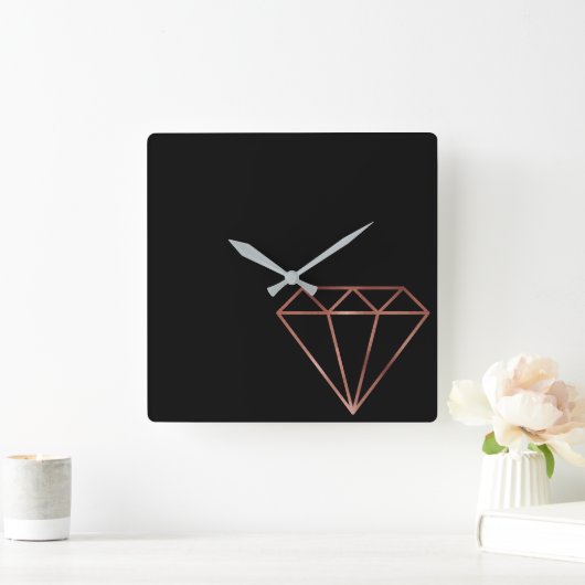 エレガントなモダンのゆとりののどのばら色の金ゴールドのダイヤモンドの黒 スクエア壁時計 (ホーム)