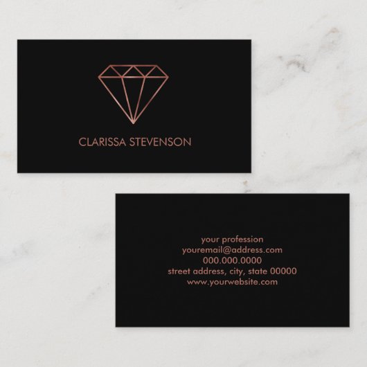 エレガントなモダンのゆとりののどのばら色の金ゴールドのダイヤモンドの黒 名刺 (正面/裏面)