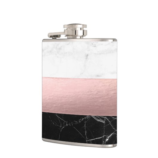 エレガントなモダンのゆとりの白黒の大理石のばら色の金ゴールド フラスク (左)